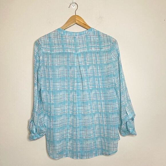Joie Blue Plaid Silk Button Down Top - Picture 2 of 6